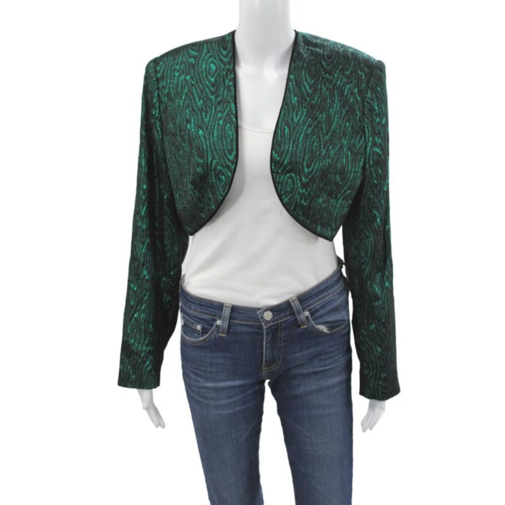 Sander Witlin Womens Basic Jacket Green Metallic Geometric Size M